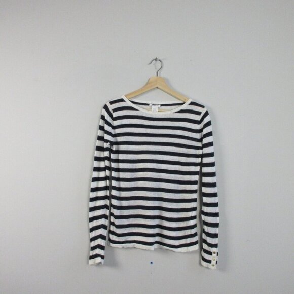 Club Monaco Linen Blend Nautical Sweater Women XS Striped Black White Knit 166 - Picture 1 of 10